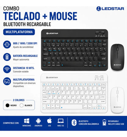 Kit Combo Teclado Mouse Bluetooth Recargable Bluetooth Blanco