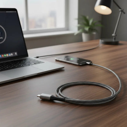 Cable Usb Tipo C A Tipo C Reforzado Carga Y Datos 1m Nylon Gris
