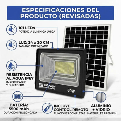 Pack X2 Foco Solar Reflector Led Exterior 60w Con Control Negro Blanco Frío