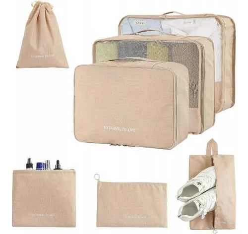 Set Pack Organizadores Viaje 7 Piezas Valija Ropa Bolsas Rosa