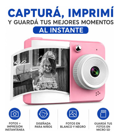 Cámara Infantil Digital Impresora Térmica 1mp Microsd 32gb Rosa