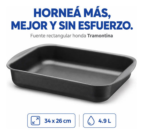 Asadera Fuente Rectangular Antiadherente 34x26cm Hondo Negro