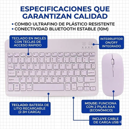 Combo Teclado Mouse Bluetooth Slim Ingles Recargable Tablet Aleatorio