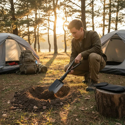 Pala Portátil Plegable Con Funda Acero 47cm Camping Jardín Negro