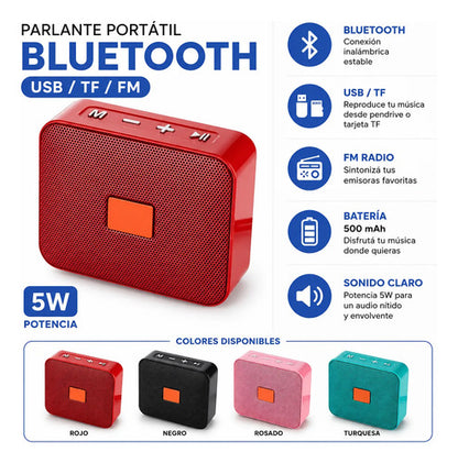 Parlante Bluetooth Portátil Usb Tf Fm 5w Compacto Recargable Rojo