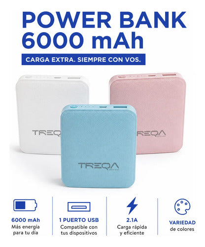 Power Bank Cargador Portatil Treqa 6000mah Usb 2.1a Celular Celeste