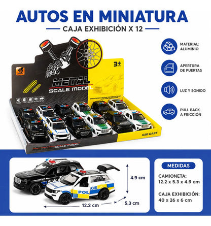 Set X12 Autos Policía En Miniatura Aluminio Puertas Metal Policía