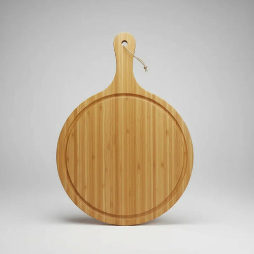 Tabla Pizzera Madera Mango 50x35cm Redonda Picar Cortar Pizzera Con Mango Marrón