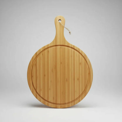 Tabla Pizzera Madera Mango 50x35cm Redonda Picar Cortar Pizzera Con Mango Marrón