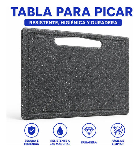 Tabla Picar Plastica Reforzada Antiderrame Cortar Cocina Granito Negro