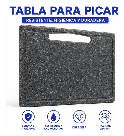 Tabla Picar Plastica Reforzada Antiderrame Cortar Cocina Granito Negro