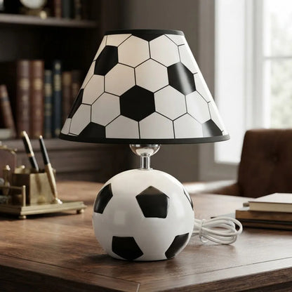 Lámpara Velador Mesa Cerámica Pelota Unicornio 32cm Blanco Con Negro - Pelota