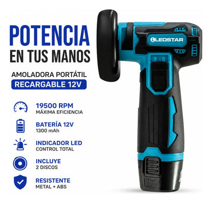 Mini Amoladora Portátil Recargable 12v 19500 Rpm 2 Discos Celeste 0